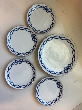 RARE - Vintage - Authentic Porcelain Givenchy plates by Yamaka Japan blue bow